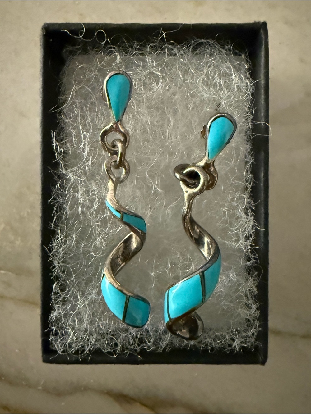 Real Turquoise Inlay 925 sterling earrings: Native American Handmade